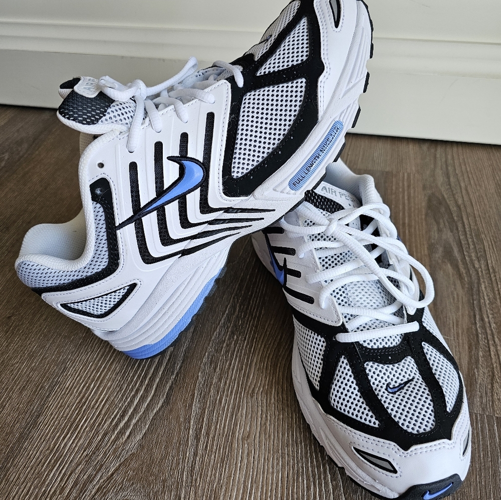 Men's Nike Air Pegasus White and Black Sneakers with Blue Accents